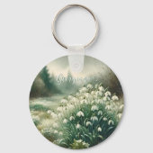 名前をカスタムするヴィンテージ水カラーフローラ雪だる キーホルダー (正面)