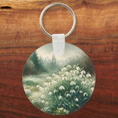 名前をカスタムするヴィンテージ水カラーフローラ雪だる キーホルダー (裏面)