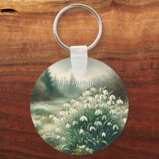 名前をカスタムするヴィンテージ水カラーフローラ雪だる キーホルダー (正面)