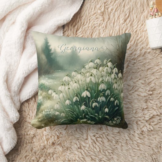 名前をカスタムするヴィンテージ水カラーフローラ雪だる クッション (ブランケット)
