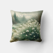 名前をカスタムするヴィンテージ水カラーフローラ雪だる クッション (裏面)