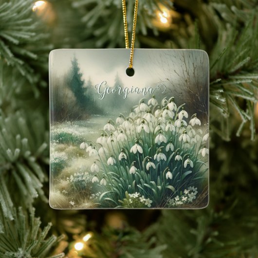 名前をカスタムするヴィンテージ水カラーフローラ雪だる セラミックオーナメント (ツリー)