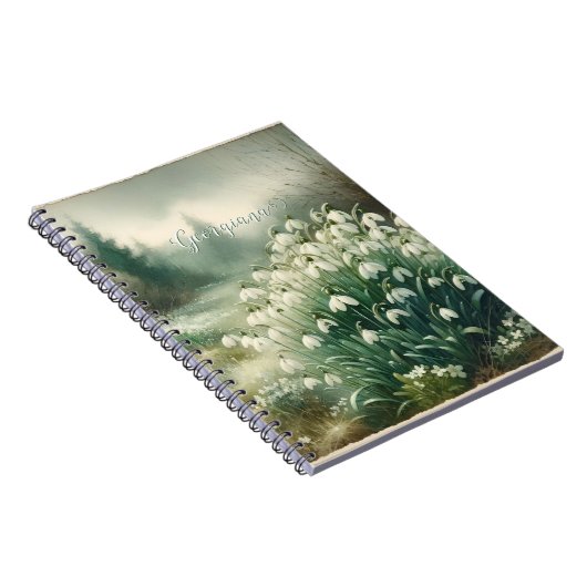 名前をカスタムするヴィンテージ水カラーフローラ雪だる ノートブック (右側)