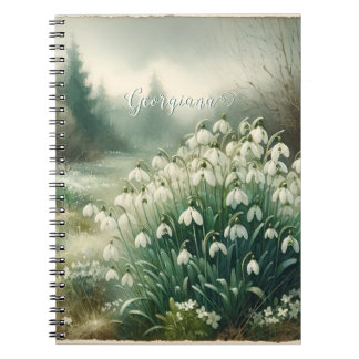 名前をカスタムするヴィンテージ水カラーフローラ雪だる ノートブック