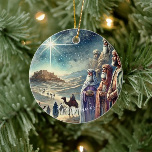 名前をカスタムするヴィンテージ水彩三賢人 セラミックオーナメント (ツリー)