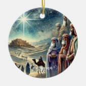 名前をカスタムするヴィンテージ水彩三賢人 セラミックオーナメント (正面)