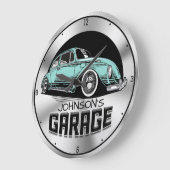 名前をカスタムするヴィンテージ空冷VDub車庫 ラージ壁時計 (傾斜)