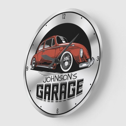 名前をカスタムするヴィンテージ空冷VDub車庫 ラージ壁時計 (傾斜)