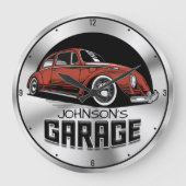 名前をカスタムするヴィンテージ空冷VDub車庫 ラージ壁時計 (正面)
