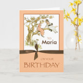 名前をカスタムするヴィンテージ誕生日ガールズインアップルツリー カード (黄色い花)