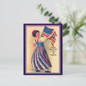 名前をカスタムするヴィンテージ7月4日愛国国旗 ポストカード (スタンド正面)