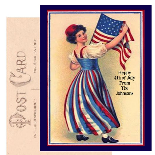 名前をカスタムするヴィンテージ7月4日愛国国旗 ポストカード