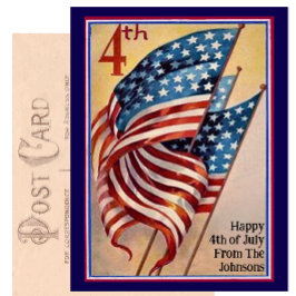 名前をカスタムするヴィンテージ7月4日愛国国旗 ポストカード