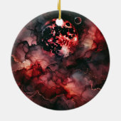 名前をカスタムする不気味な血の月ハロウィンアルコールインク セラミックオーナメント (裏面)