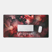 名前をカスタムする不気味な血の月ハロウィンアルコールインク デスクマット (キーボード&マウス)