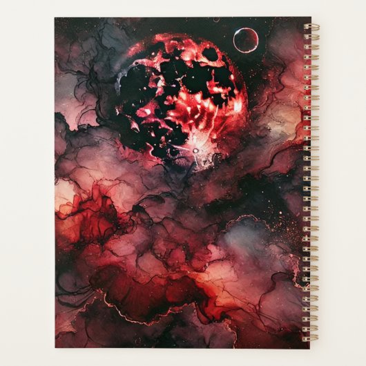 名前をカスタムする不気味な血の月ハロウィンアルコールインク プランナー手帳 (裏面)