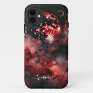 名前をカスタムする不気味な血の月ハロウィンアルコールインク iPhone 11 ケース