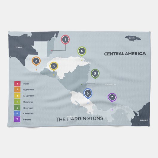 名前をカスタムする中央アメリカの地図 キッチンタオル (横)