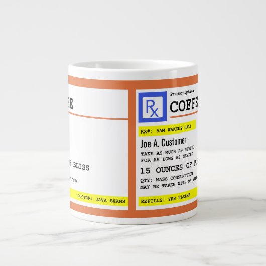名前をカスタムする付き処方箋コーヒージャンボマグ ジャンボコーヒーマグカップ (正面)