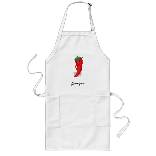 名前をカスタムする付き漫画チリペッパー ロングエプロン (正面)