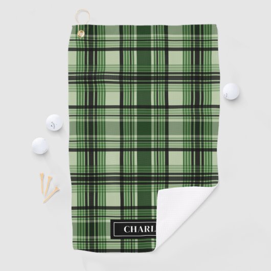 名前をカスタムする付き緑黒格子模様 ゴルフタオル (インサイチュ)