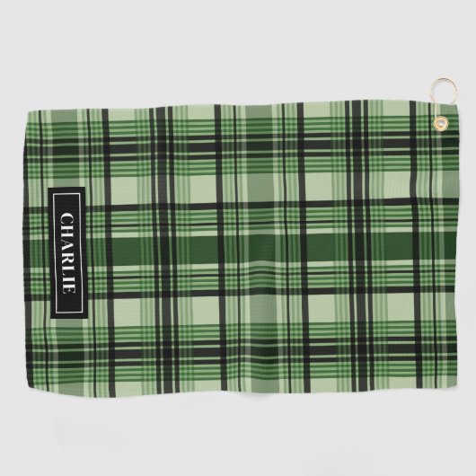 名前をカスタムする付き緑黒格子模様 ゴルフタオル (横)