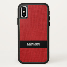 名前をカスタムする付き赤いリネンのテクスチャフォト Case-Mate iPhone 14ケース