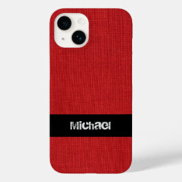 名前をカスタムする付き赤いリネンのテクスチャフォト Case-Mate iPhone 14ケース
