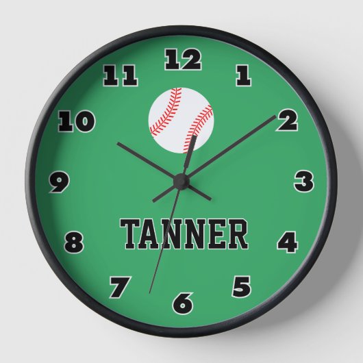 名前をカスタムする付き野球スポーツ用壁時計 壁時計 (正面)