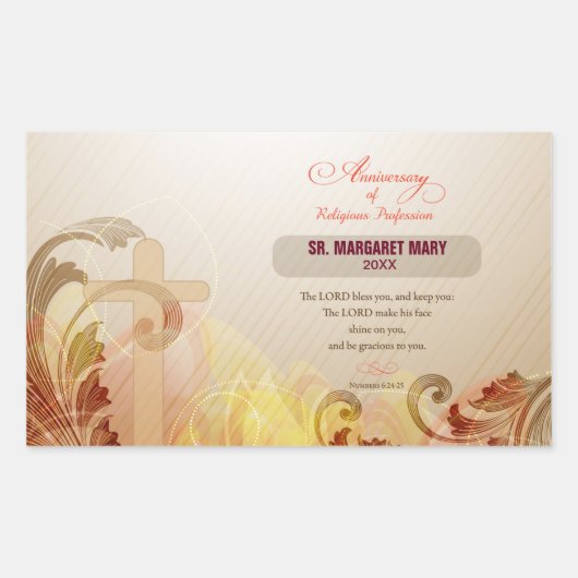 名前をカスタムする修道院60周年宗教 長方形シール (正面)