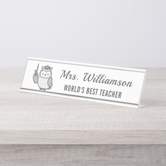 名前をカスタムする先生の感謝からOwl A Note デスクネームプレート (正面)