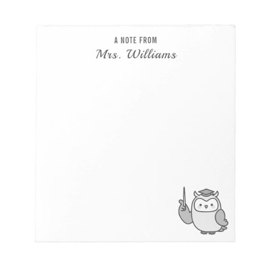 名前をカスタムする先生の感謝からOwl A Note ノートパッド (正面)