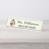 名前をカスタムする先生司書の机からフクロウ デスクネームプレート (正面)