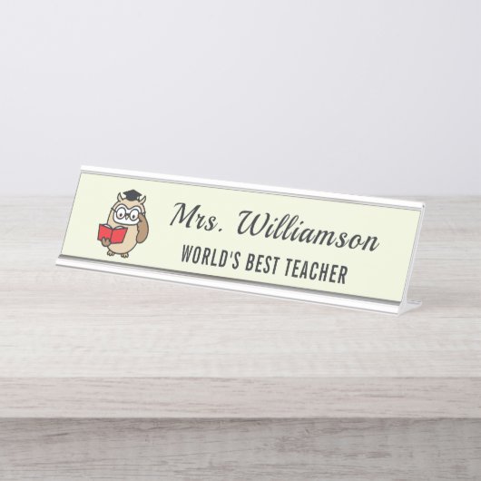 名前をカスタムする先生司書の机からフクロウ デスクネームプレート (正面)