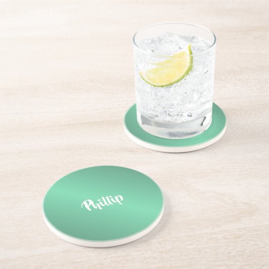 名前をカスタムする光沢ターコイズ コースター (側面)