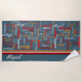 名前をカスタムする全体がグラフィック文字ブルーグレーオレンジ ビーチタオル (正面)