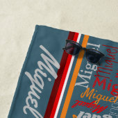 名前をカスタムする全体がグラフィック文字ブルーグレーオレンジ ビーチタオル (インサイチュ)