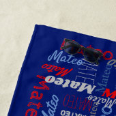 名前をカスタムする全体グラフィック文字灰色の青の赤 ビーチタオル (インサイチュ)