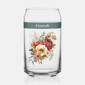 名前をカスタムする内向き孤独な花グリーン ガラス缶 (正面)