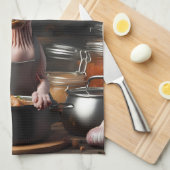 名前をカスタムする写真おもしろいSphynx猫シェフ調理師 キッチンタオル (四つ折り)