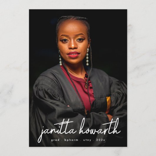 名前をカスタムする写真テンプレート大学卒業 案内状 (正面)