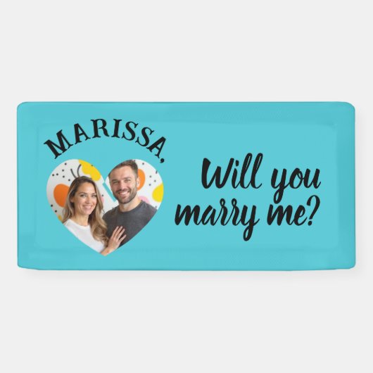 名前をカスタムする写真ハートは私と結婚 横断幕 (横)