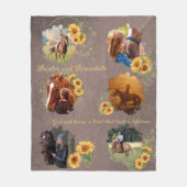 名前をカスタムする写真馬ペットひまわり茶色 フリースブランケット (正面)