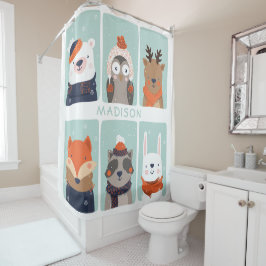 名前をカスタムする冬の動物のシャワーカーテン シャワーカーテン