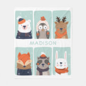 名前をカスタムする冬の動物フリースブランケット フリースブランケット (正面)