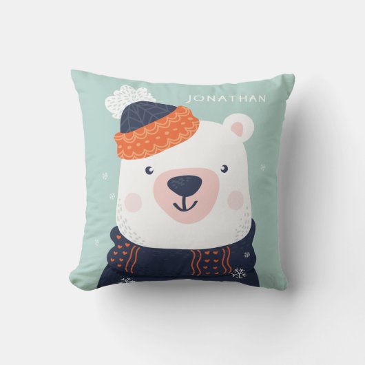 名前をカスタムする冬の動物装飾用クッション クッション (正面)