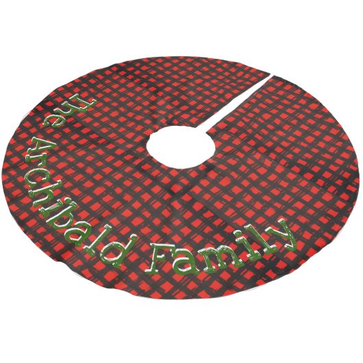 名前をカスタムする初期のレッド&ブルーバッファローチェックプライド ブラッシュドポリエステルツリースカート (アングル)