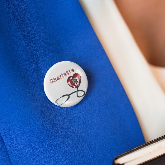 名前をカスタムする医用ナース聴診器ハート 缶バッジ