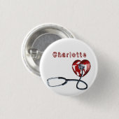 名前をカスタムする医用ナース聴診器ハート 缶バッジ (正面&裏面)