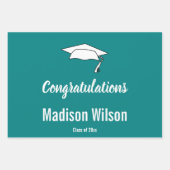 名前をカスタムする卒業おめでとうティール（緑がかった色） ラッピングペーパーシート (正面)